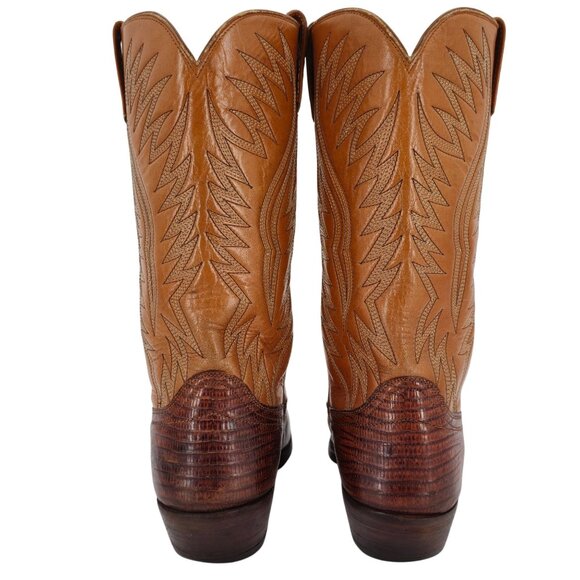 Vintage Dan Post Exotic Teju Lizard Mens 11D Brown Leather Cowboy Western Boots - Picture 12 of 16